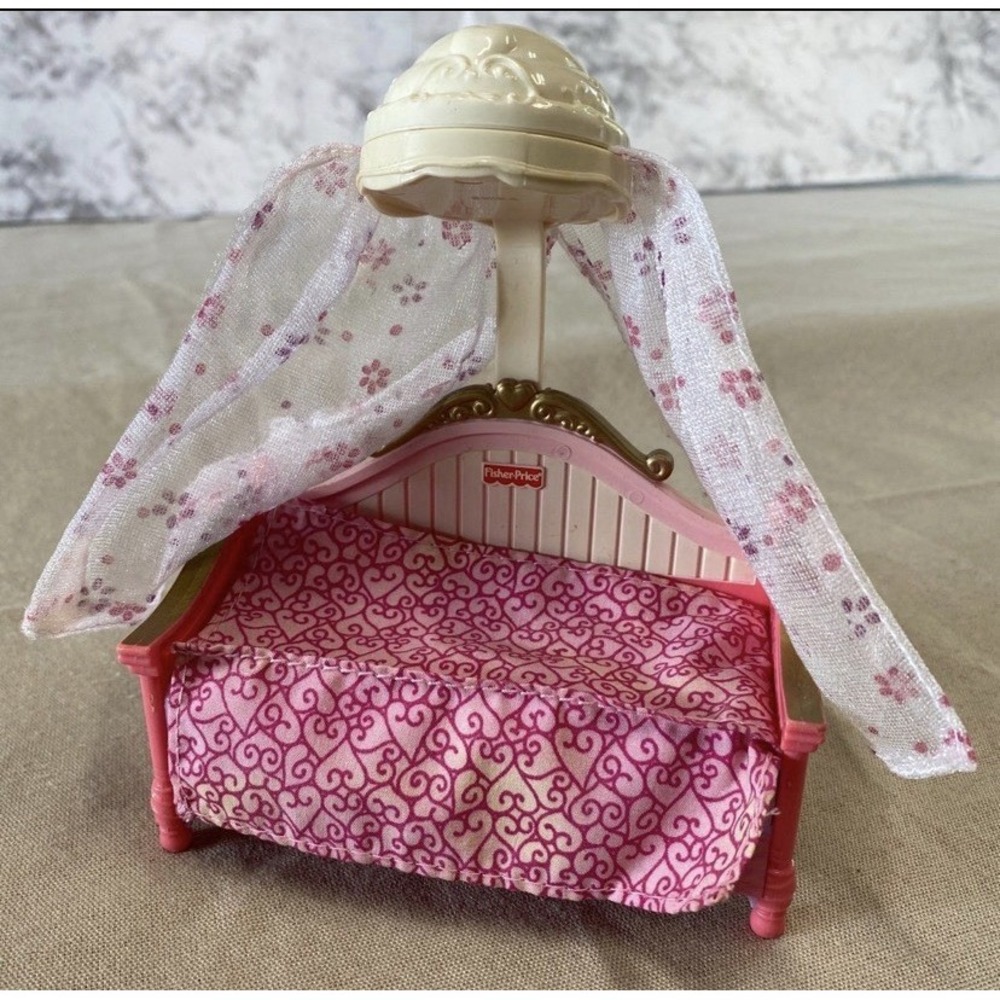 Fisher Price Loving Family Dollhouse Pink Daybed Furniture Canopy 2006 Mattel